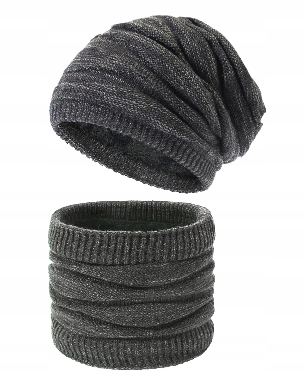 

Komplet ciepła czapka i komin grafit z futerkiem