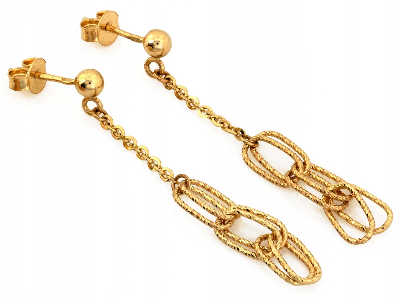 Náušnice Zlaté Závěsné 585 14k 2.98g Dlouhé na tyči Lesklý dárek