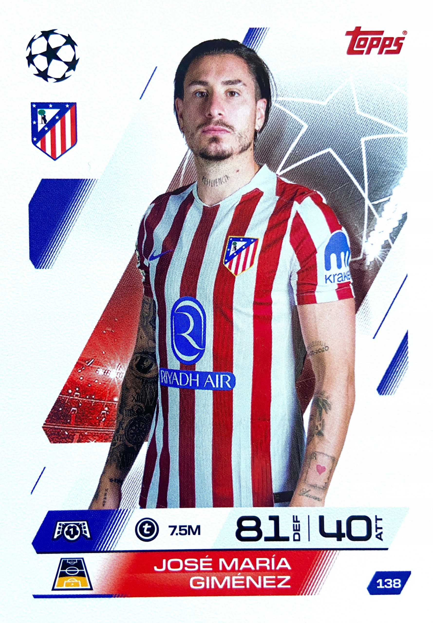 Match Attax Ucl 2025/26 2026 Base 138 Jose Maria Gimenez Atletico Madryt