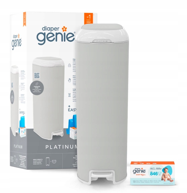 Angelcare Diaper Genie Pojemnik Platinum Kosz na Pieluszki Szary Wkład