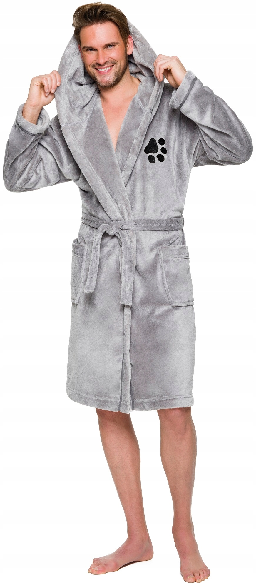 ŁAPKA CIEPŁY KRÓTKI SZLAFROK MĘSKI Z KAPTUREM XL Płeć mężczyzna