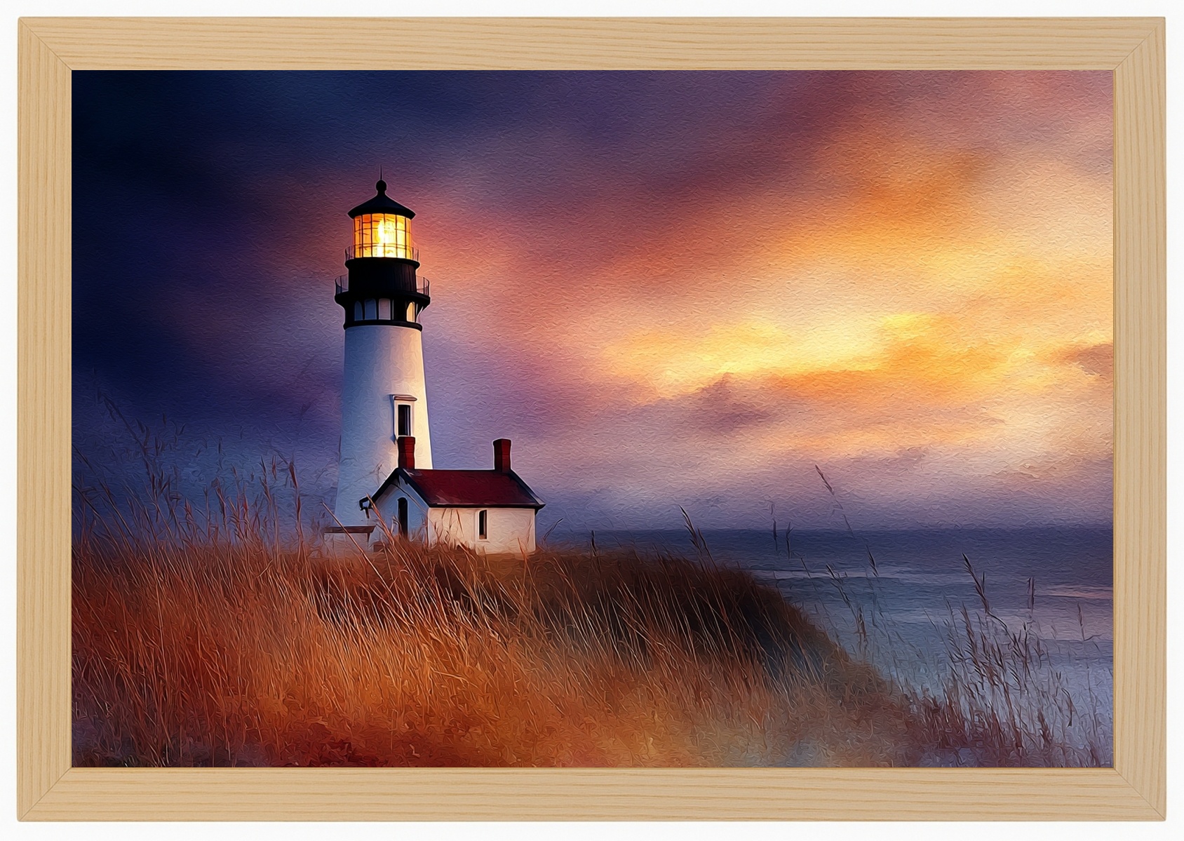 Rámeček S Dřevěným Plakát Maják, Pobřeží Západu Slunce, 60x40