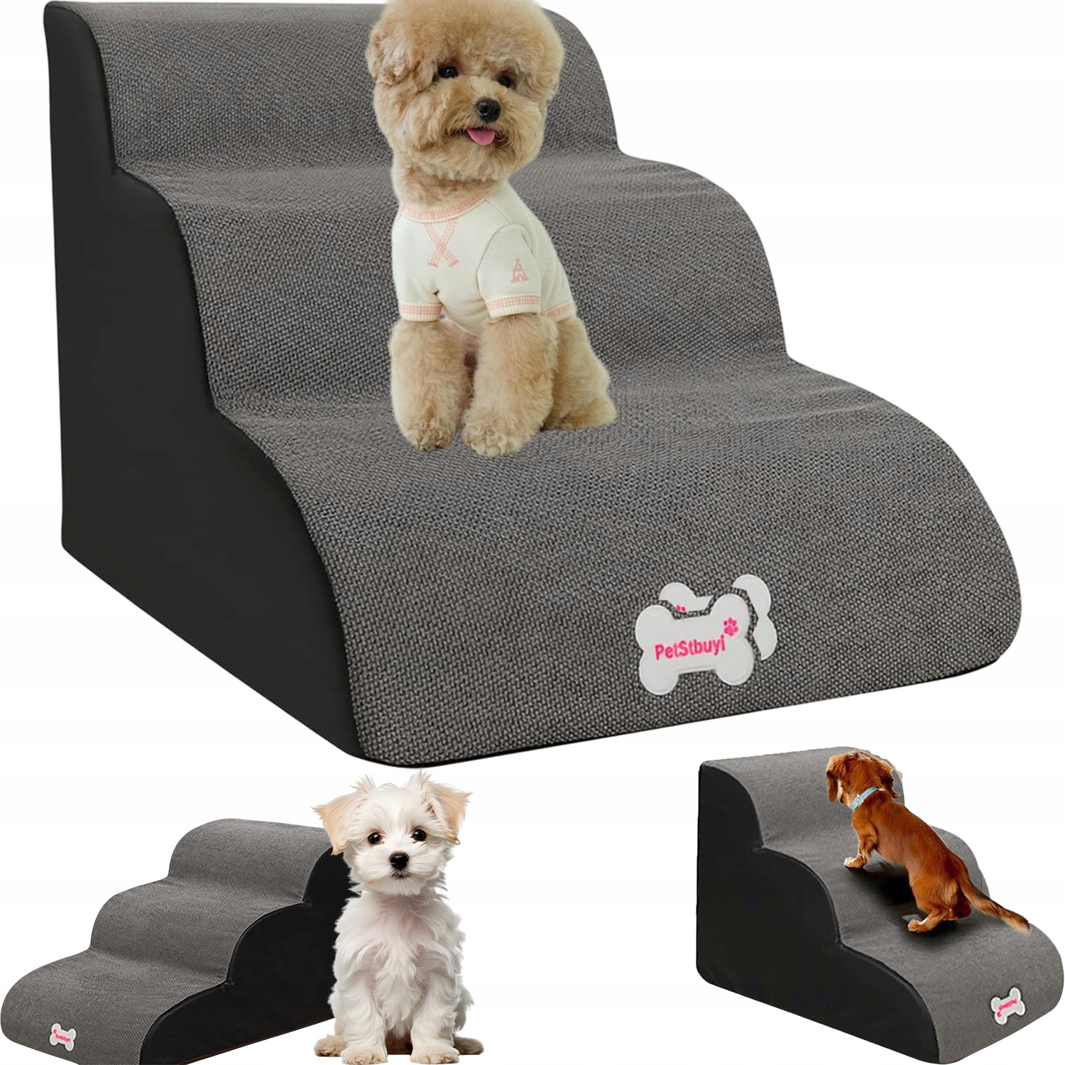 Levně Schůdky Pro Psa Třístupňové Schůdky Pro Zvířata Pěnový Potah Šedý