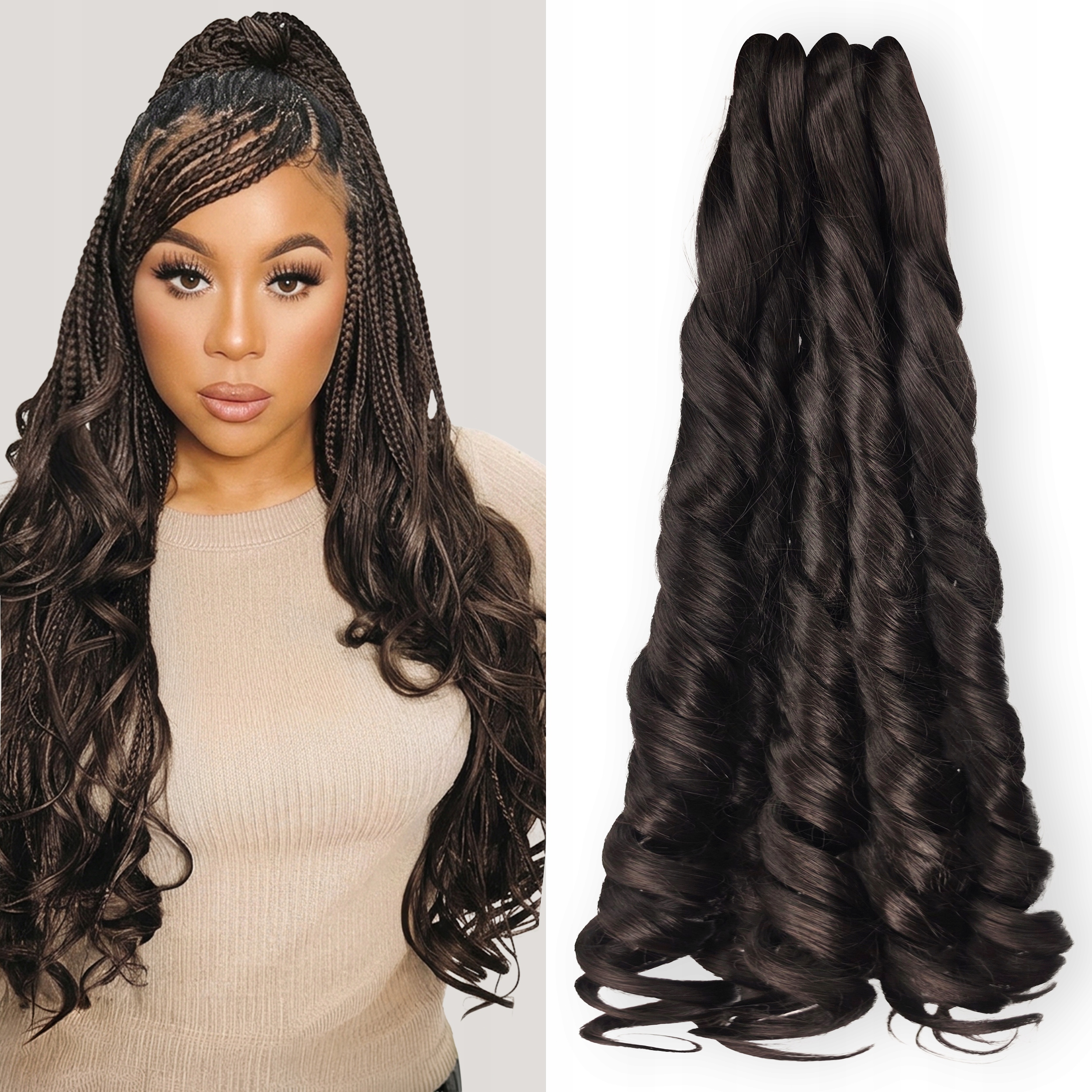 Syntetické vlasy Romance French Curl do výpletu na copánky, hnědé, 50 cm