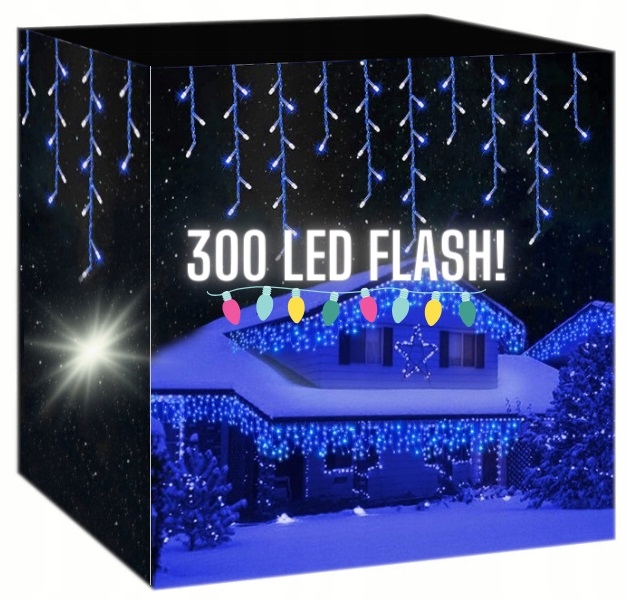 Světelný Závěs Rampouchy Venkovní 300 Led Světýlka Flash Modré