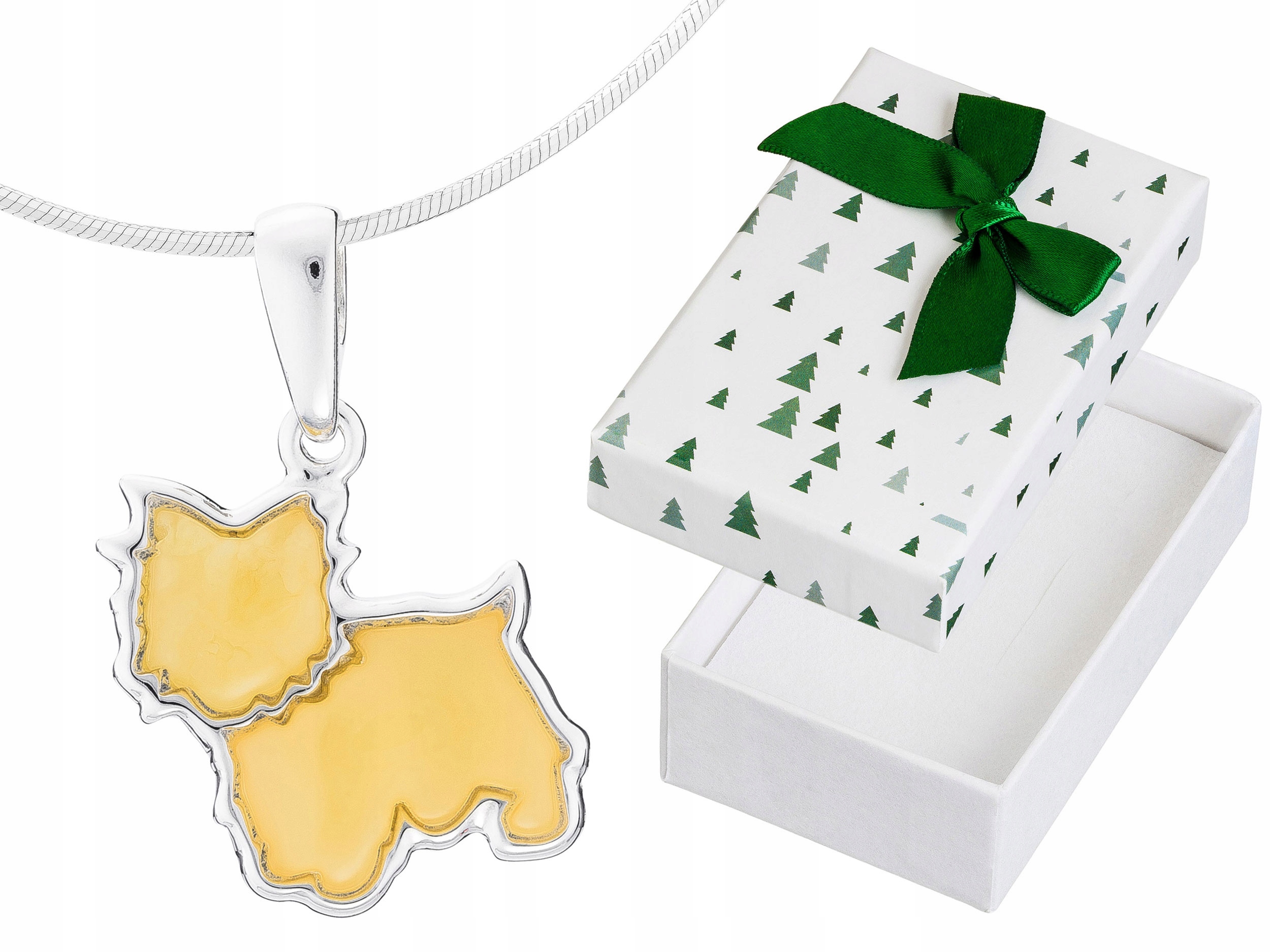 Krátký Stříbrný Náhrdelník Pes se Žlutým Jantarem West Terrier Choker 40 cm