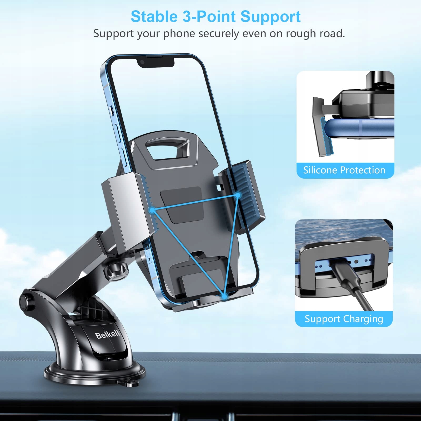 BEIKELL Uchwyt Samochodowy 360° Do Telefonu iPhone Galaxy Smartphones — miniatura 4