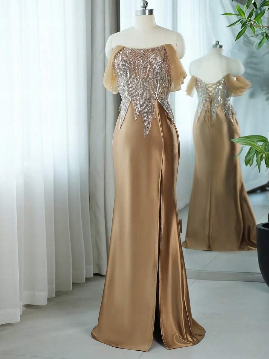 HC61209 Shein Šaty S Odhalenými Rameny Zdobené Flitry (8) L