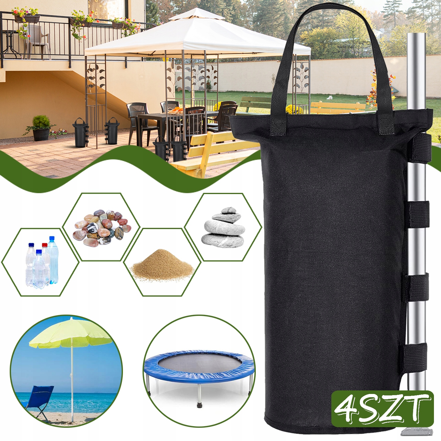 ZESTAW 4 TORBA NA OBCIĄŻNIKI DO ROZKŁADANEGO NAMIOTU, WORKI Z PIASKIEM
