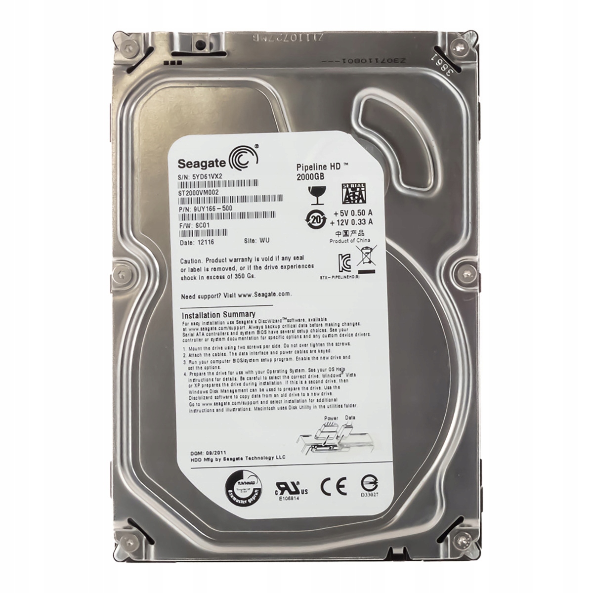 Seagate Pipeline Hd 2TB 5.9K 64MB Sata II 3.5'' ST2000VM002