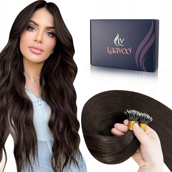 Laavoo Pasma Nano ring włosy naturalne #2 ciemny brąz 18" 50g