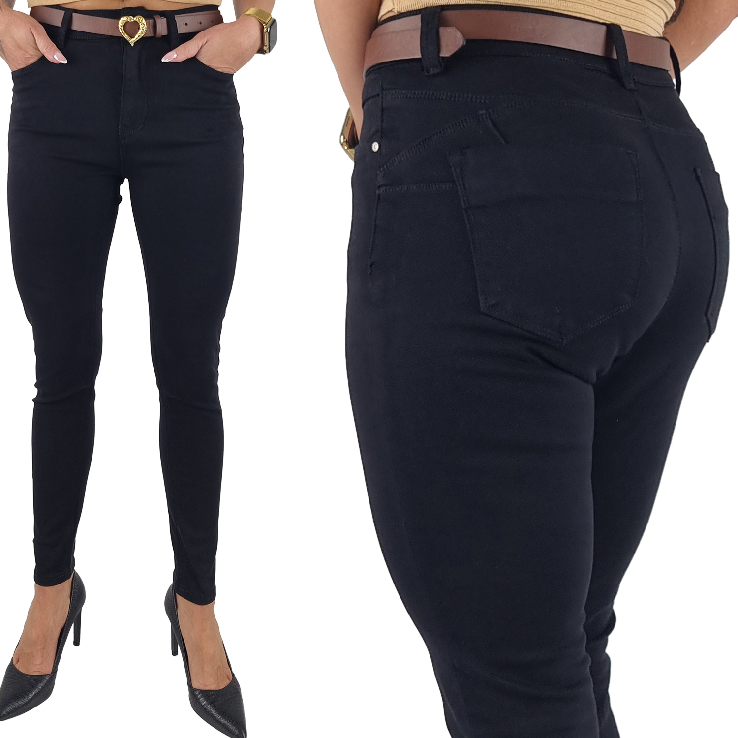 M.sara Spodnie Jeansowe Damskie Wysoki Stan Duże Rozmiary Pasek