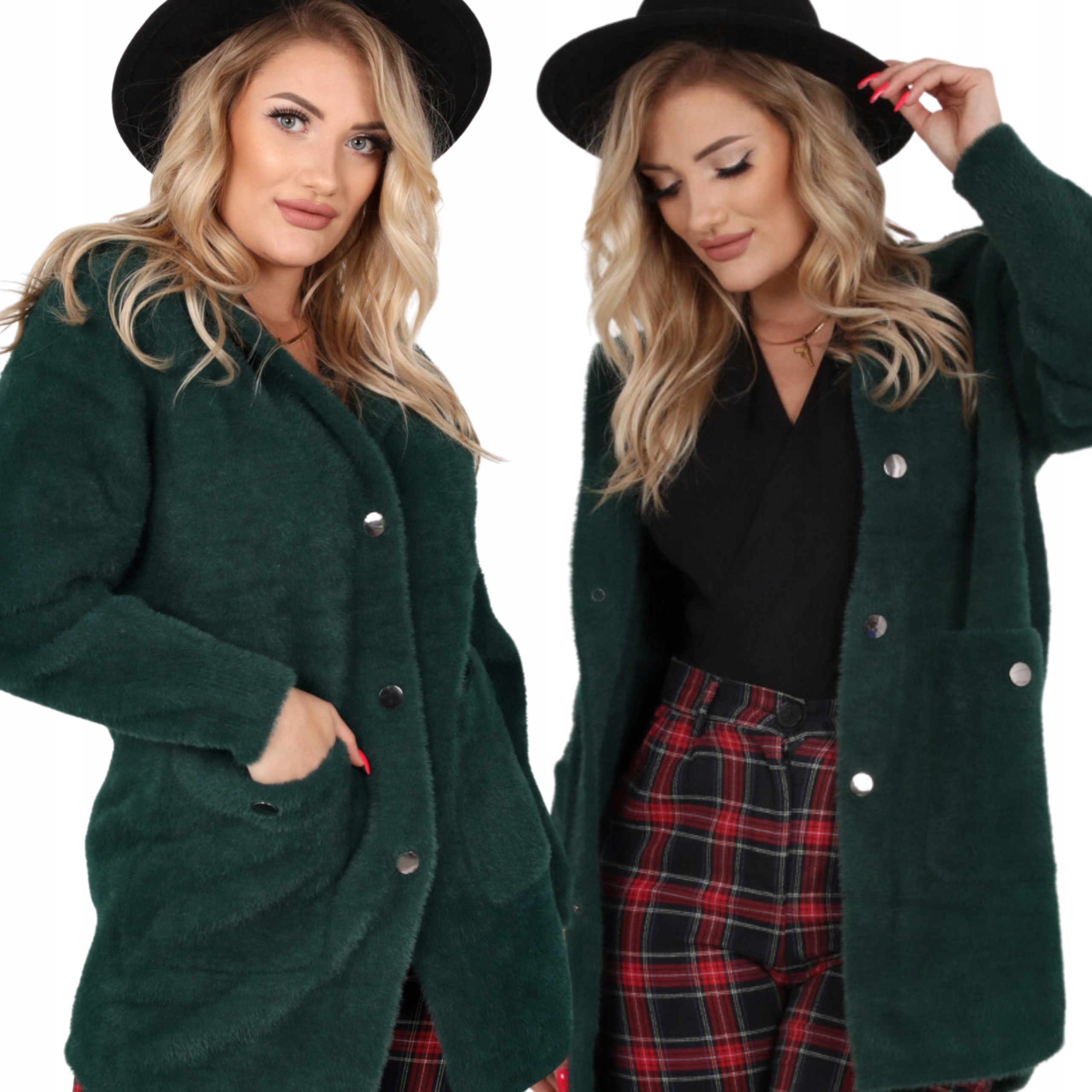 Płaszcz Kurtka Parka Sweter Kaptur Alpaka Ciepła Kobieca Długa 2180