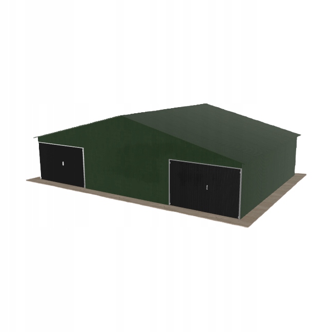Plechová garáž 10.5x7.5 m dvoupolohová, dvouspádová, zelená