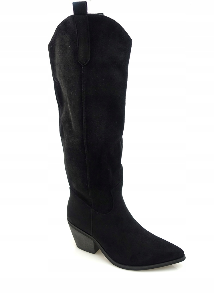 ZAMSZOWE KOZAKI KOWBOJKI CZARNE NA SŁUPKU 41