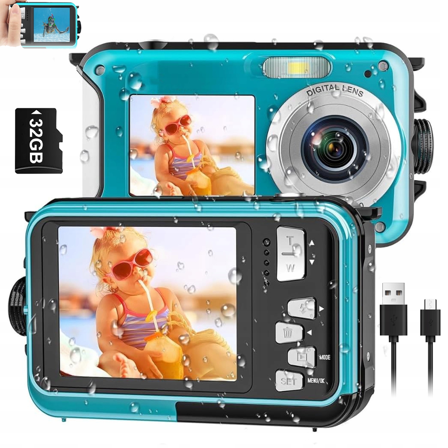 Aparat Wodoodporny 48MP 2.7K Autofocus Podwójny Ekran Selfie Sporty Wodne