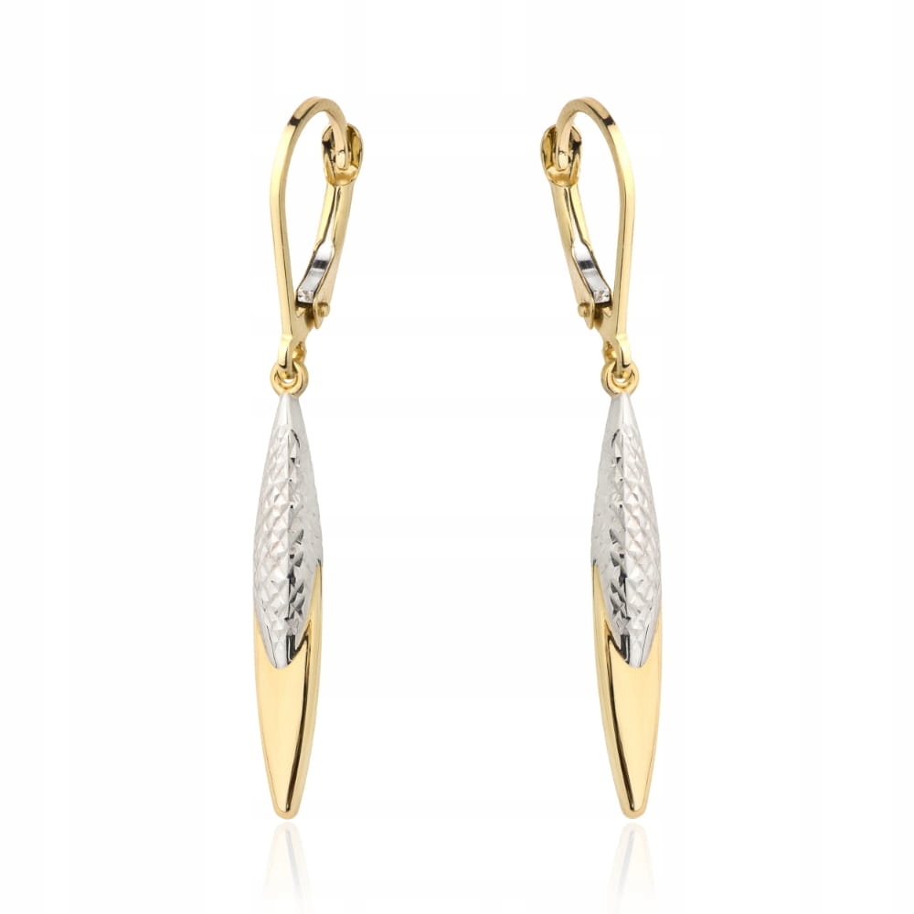 Dámské náušnice se zlatou slzou zdobené bílým zlatem vyrobené z ryzosti 585