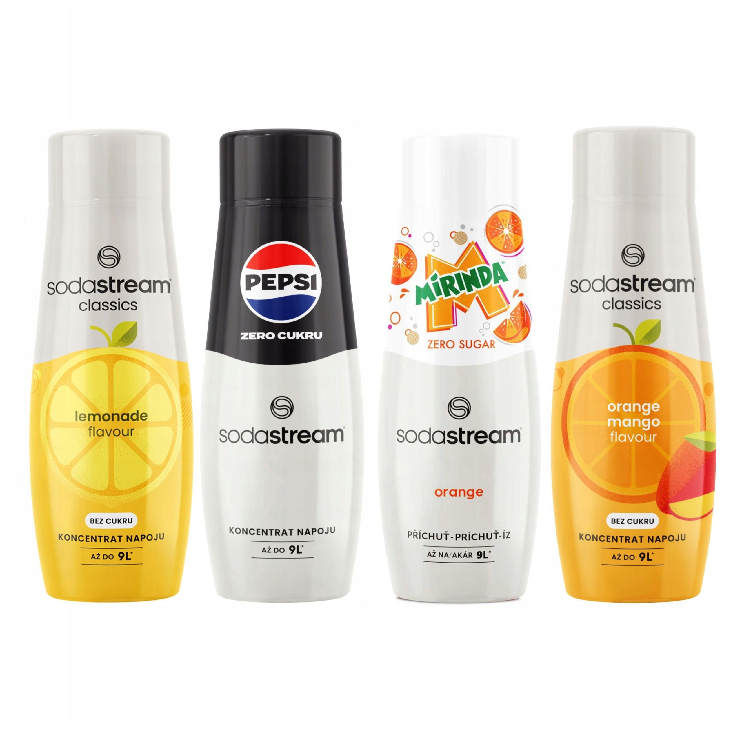 Sada 4 sirupů Sodastream Limonáda Pepsi Max Mirinda Zero Mango