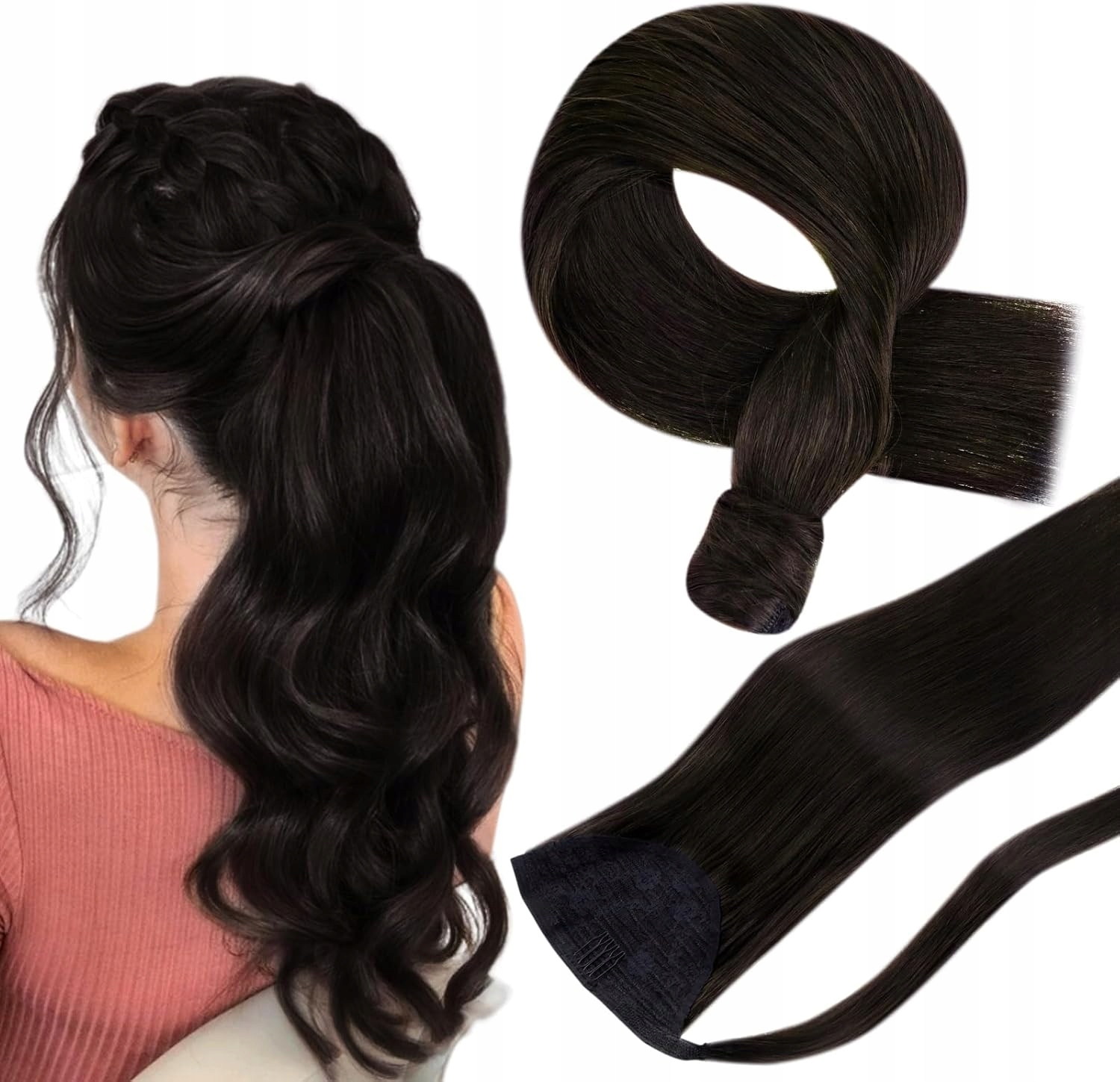 Hetto Přírodní vlasy Prodlužování culíku 35 cm 70 g Velmi tmavě hnědá