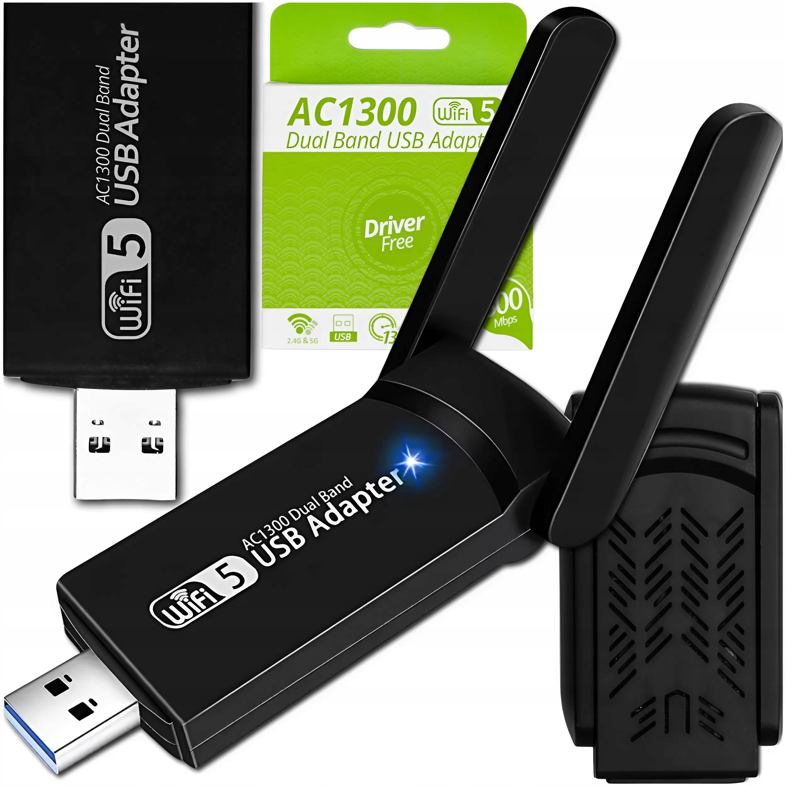 Karta Sieciowa AC1300 Adapter WiFi Na Usb Z 2 Antenami 1300MBPS 5GHZ WPA3