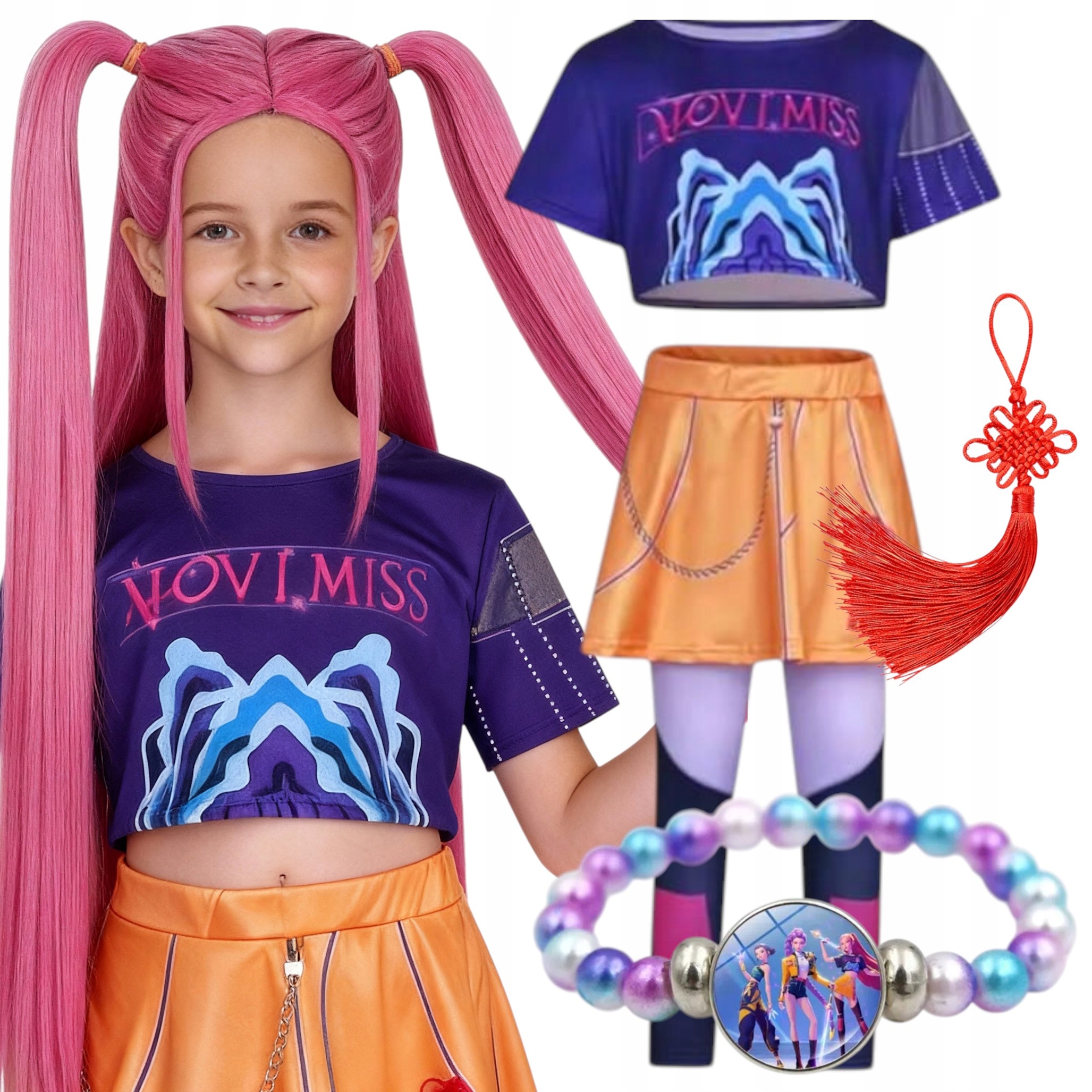 Strój Mira Demon Hunters Kpop Łowczynie Demonów Peruka +akcesoria 130-140