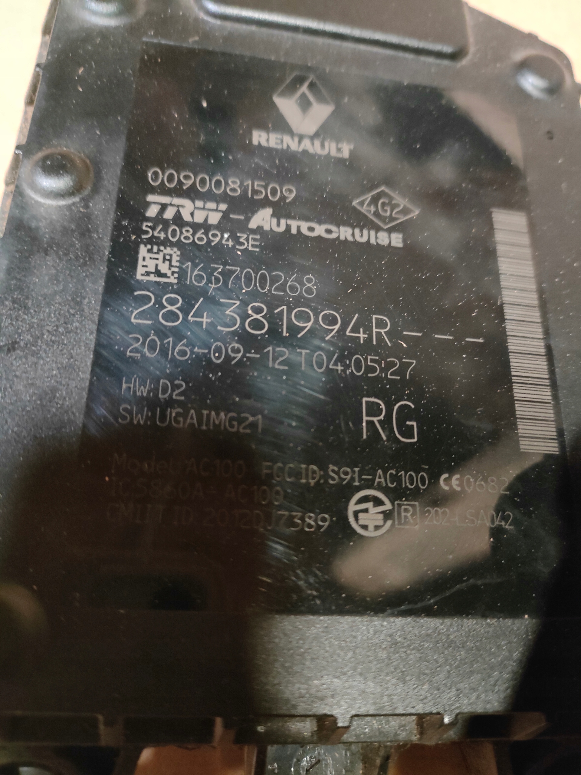 RADAR DISTRONIC Support plaque RENAULT TALISMAN 284381994R Support plaque
