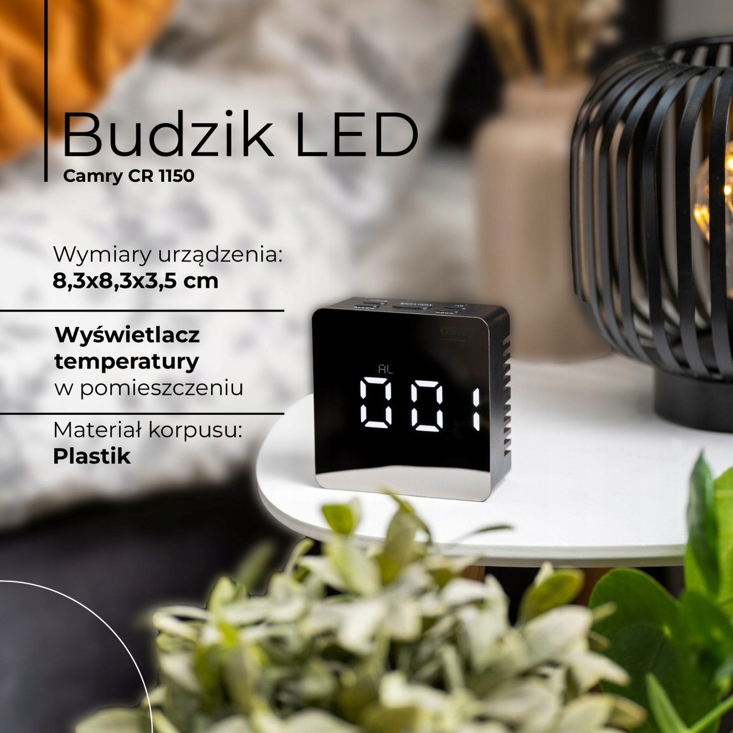 Budzik LED CR 1150 Czarny z Wyświetlaczem Temperatury i 3 Trybami Alarmu
