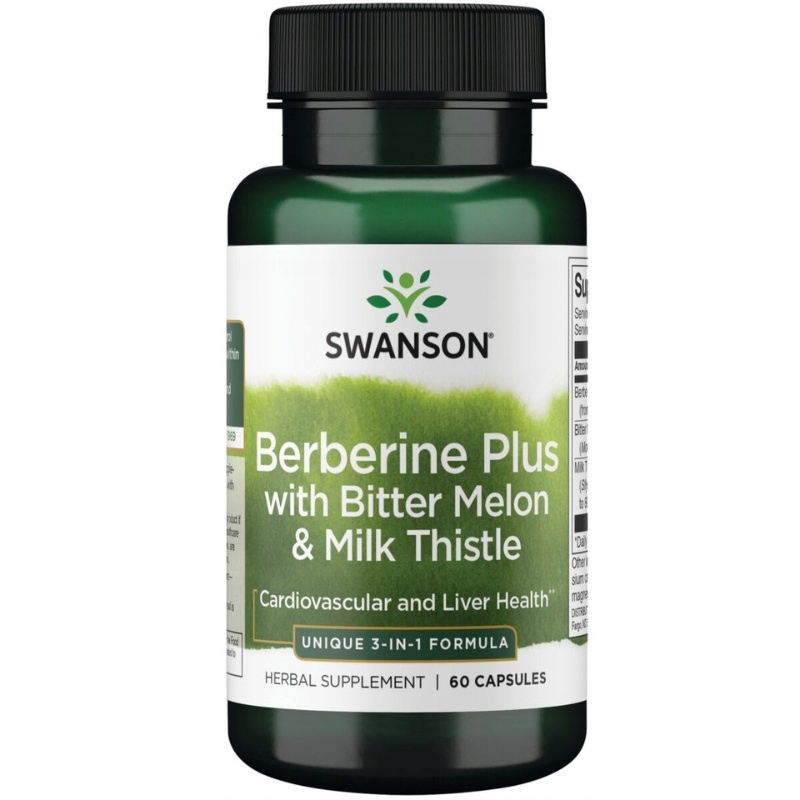 Berberyna Plus Bitter Melon & Milk Thistle Formuła 3 w1 60 kaps. Swanson