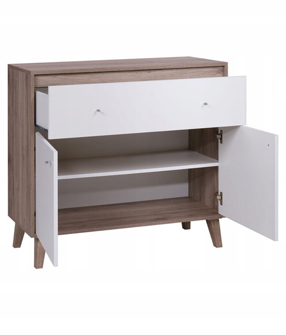 Skandynawska KOMODA OVIEDO z szufladą na nóżkach Kolor mebla biały