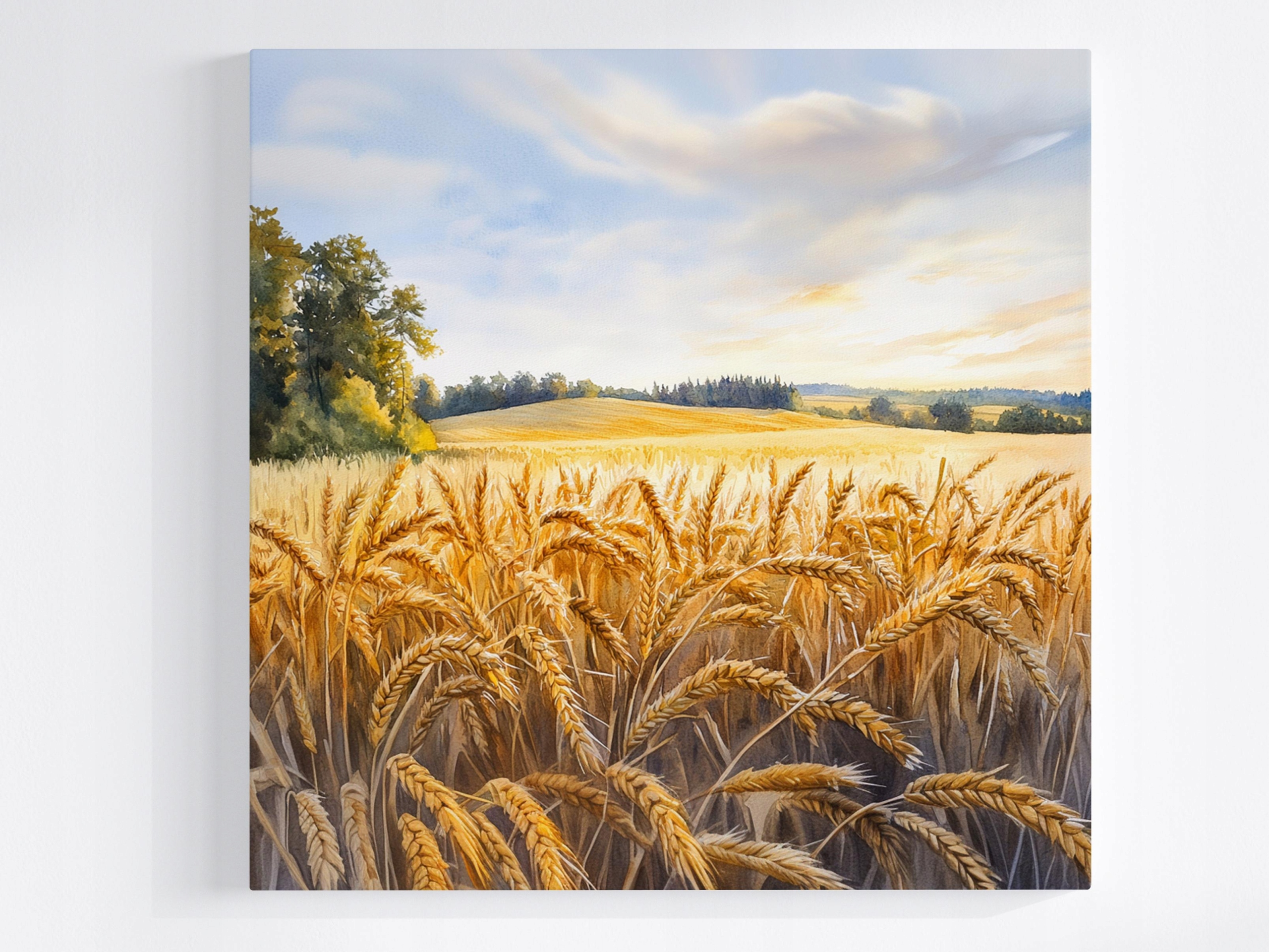 Obraz Na Plátně Canvas Pohled Krajina Vesnice Pole Obilí Klasy 80x80