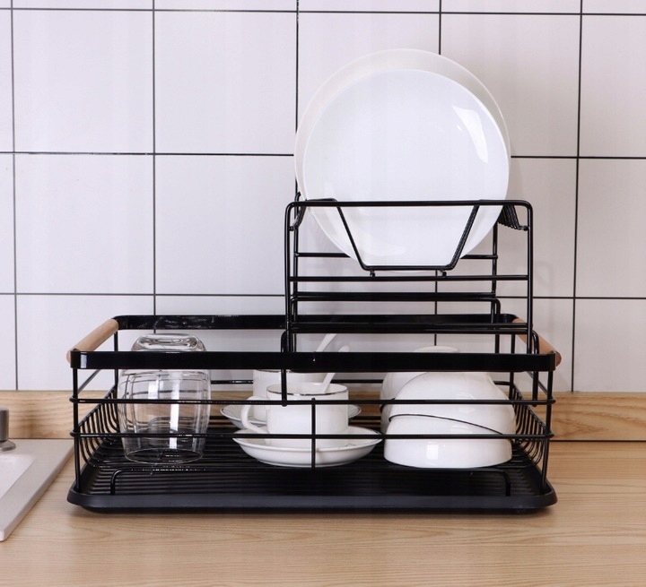 SUSZARKA DWUPOZIOMOWA DO NACZYŃ OCIEKACZ 41x 30 x 27,5 cm PODSTAWKA CZARNA Marka Brunbeste