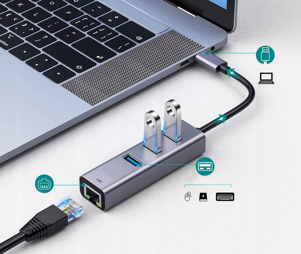 KARTA SIECIOWA HUB USB-C GIGABIT LAN 1000Mb RJ45 Kod producenta 025 Hub MacBook Adapter Ethernet 1 gb/s