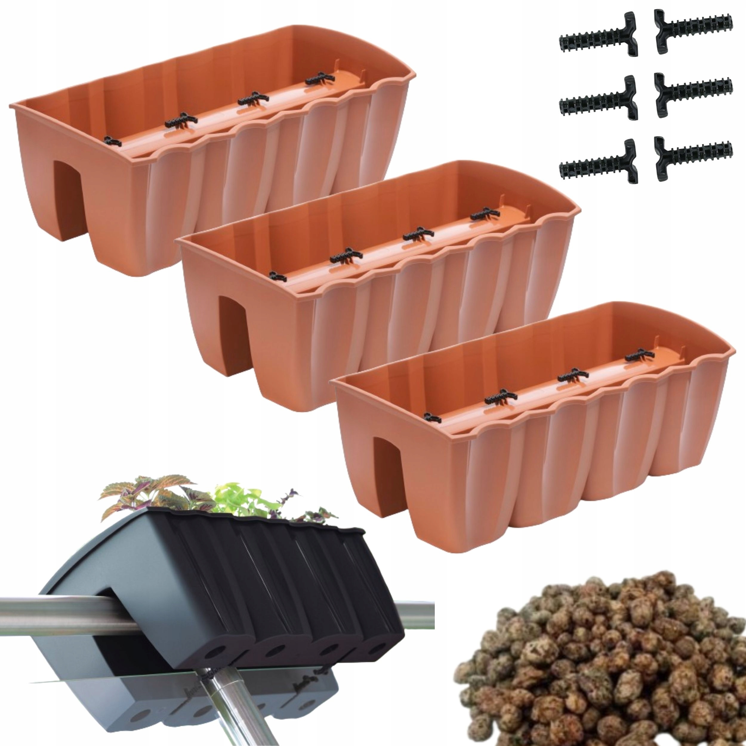 3x schránka na zábradlí DCRO600, Balkonový květináč keramzit 5 l