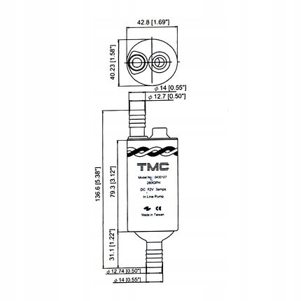 POMPA WODY PRZEPŁYWOWA 12V / 18L na JACHT / KAMPER Marka TMC