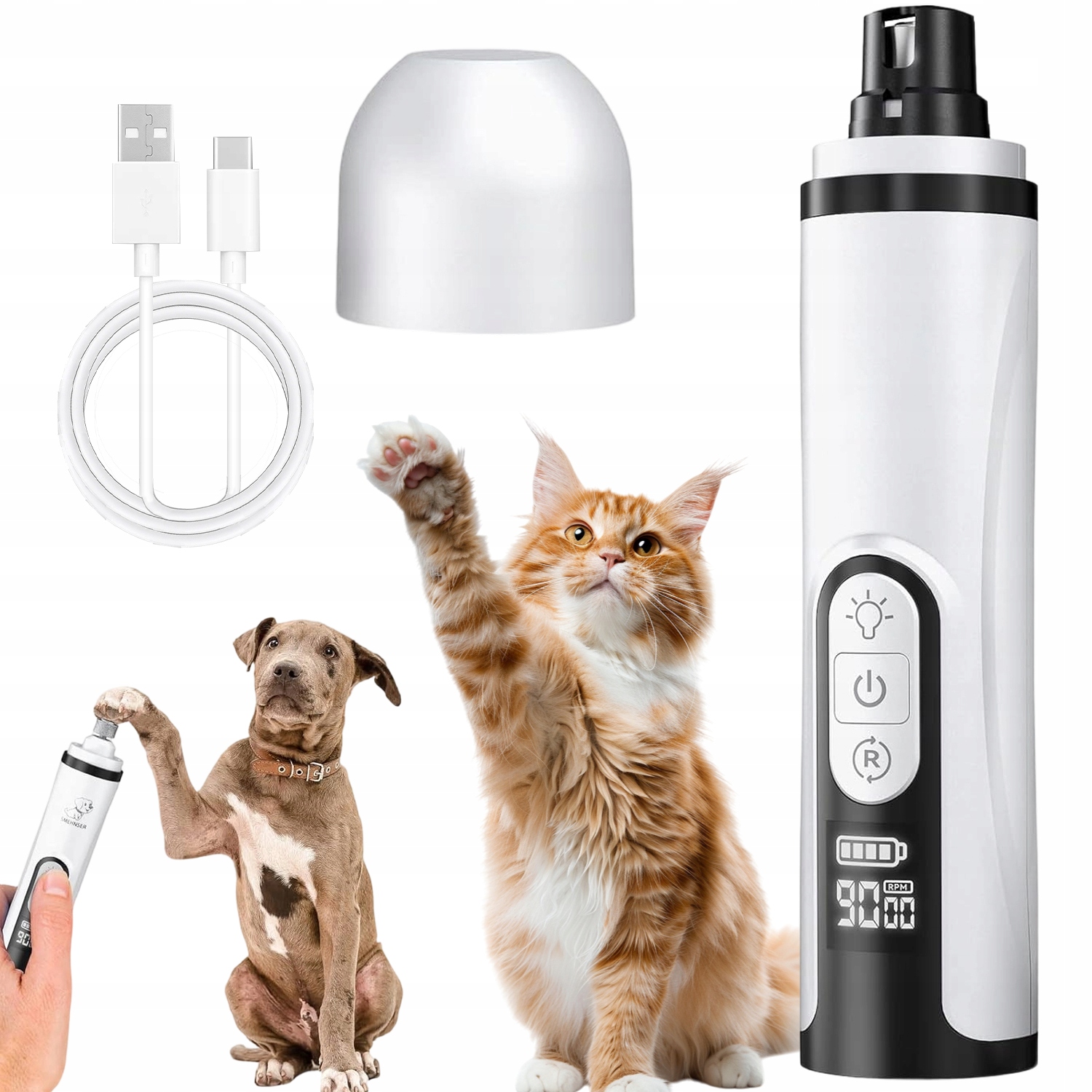 Levně Tichý Led Pilník Na Drápky Pro Domácí Zvířata S Usb A Baterií 2000 Mah