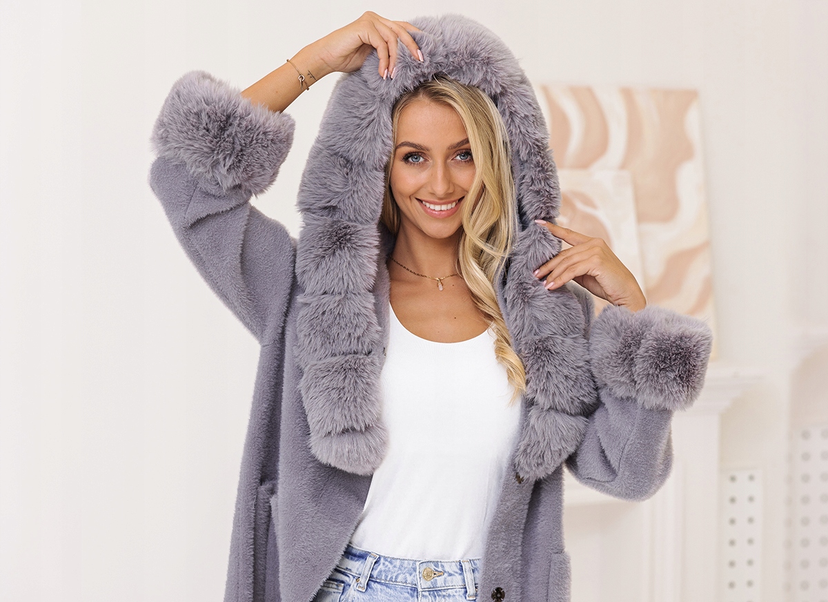 MIĘCIUTKA ALPAKA Z FUTERKIEM PŁASZCZ alpaka Z PASKIEM Model płaszcz alpaka 097 ciepły przejściowy z paskiem