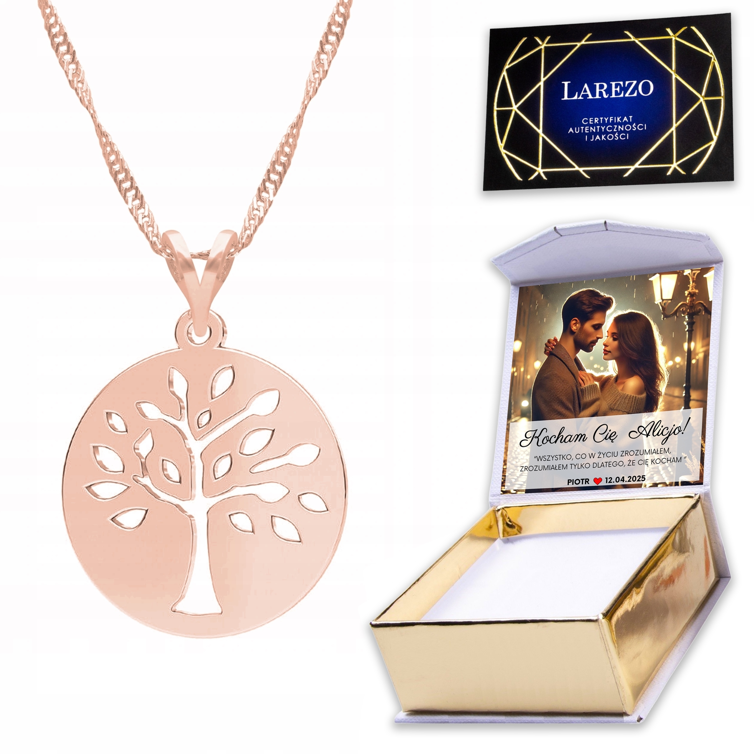 Pozlacený náhrdelník 925 s stromem Strom života Příroda Potisk