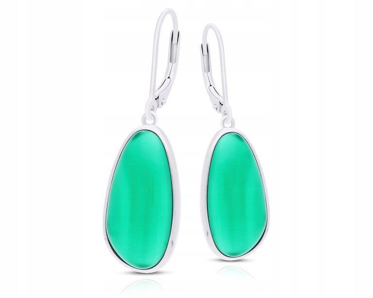 Stříbrné Náušnice visací náušnice se zeleným achátem pro ženy ryzost 925