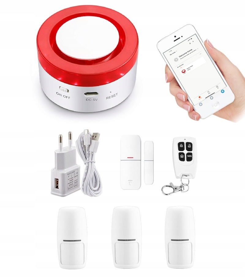 Bezdrôtová Siréna Alarmová Súprava Tuya Smart V Poľštine WiFi 3xPIR