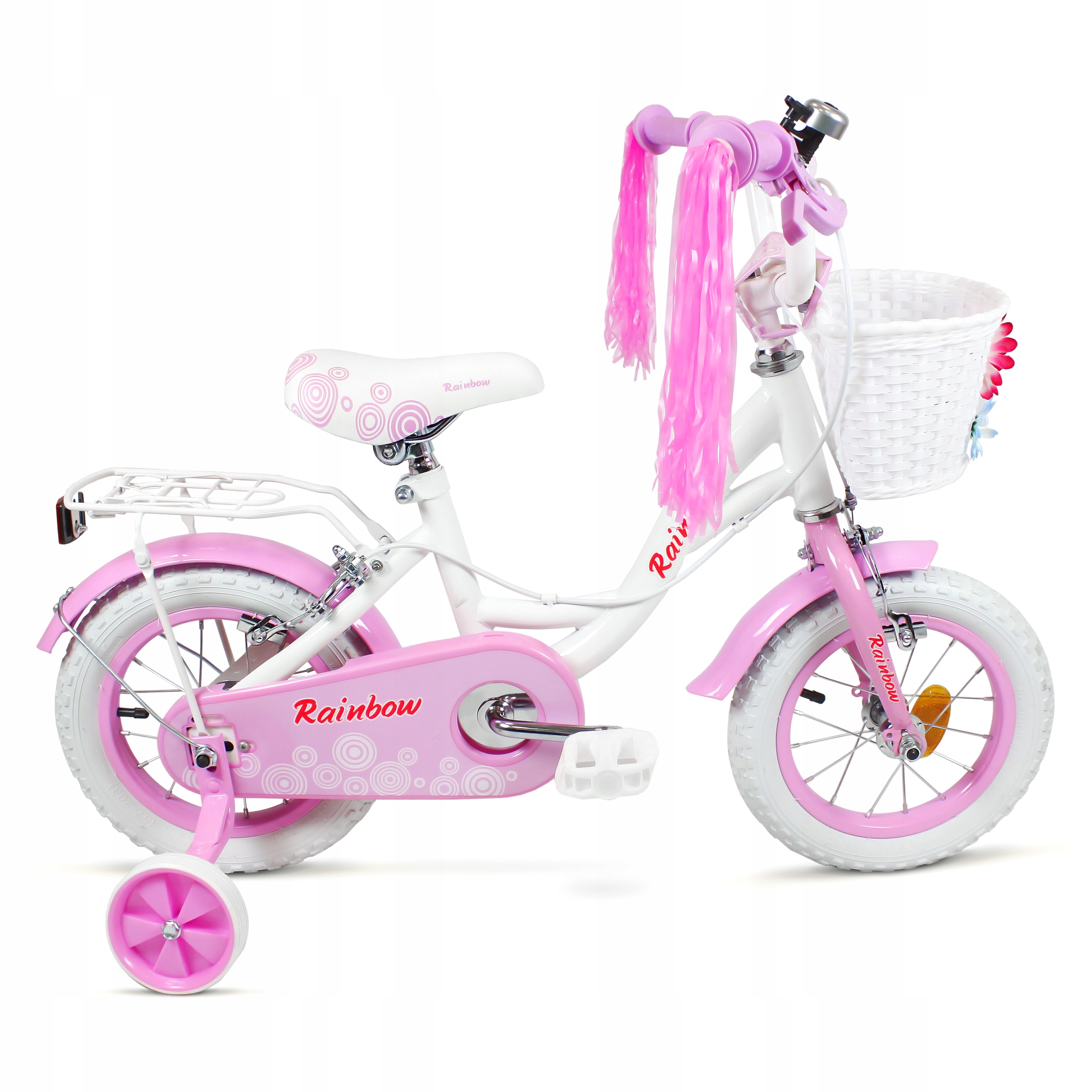 Rower dziecięcy SIrox Rainbow koło 14" Biały/Różowy perłowy prowadnik