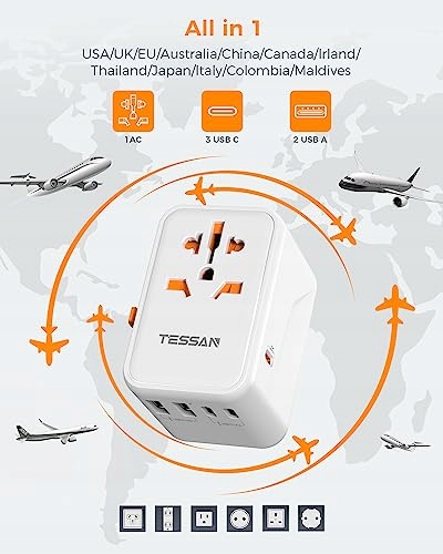 TESSAN Adapter Podróżny 65W GaN Szybkie Ładowanie USB i USB C Uniwersalny — miniatura 2