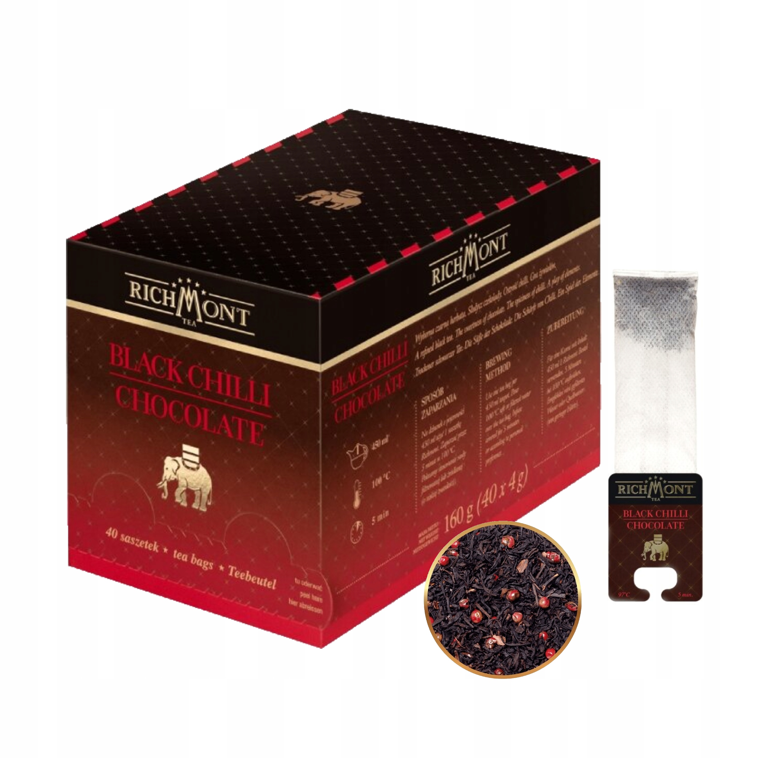 Levně Černý instantní čaj Richmont Black Chilli Chocolate čokoládový 40x4g