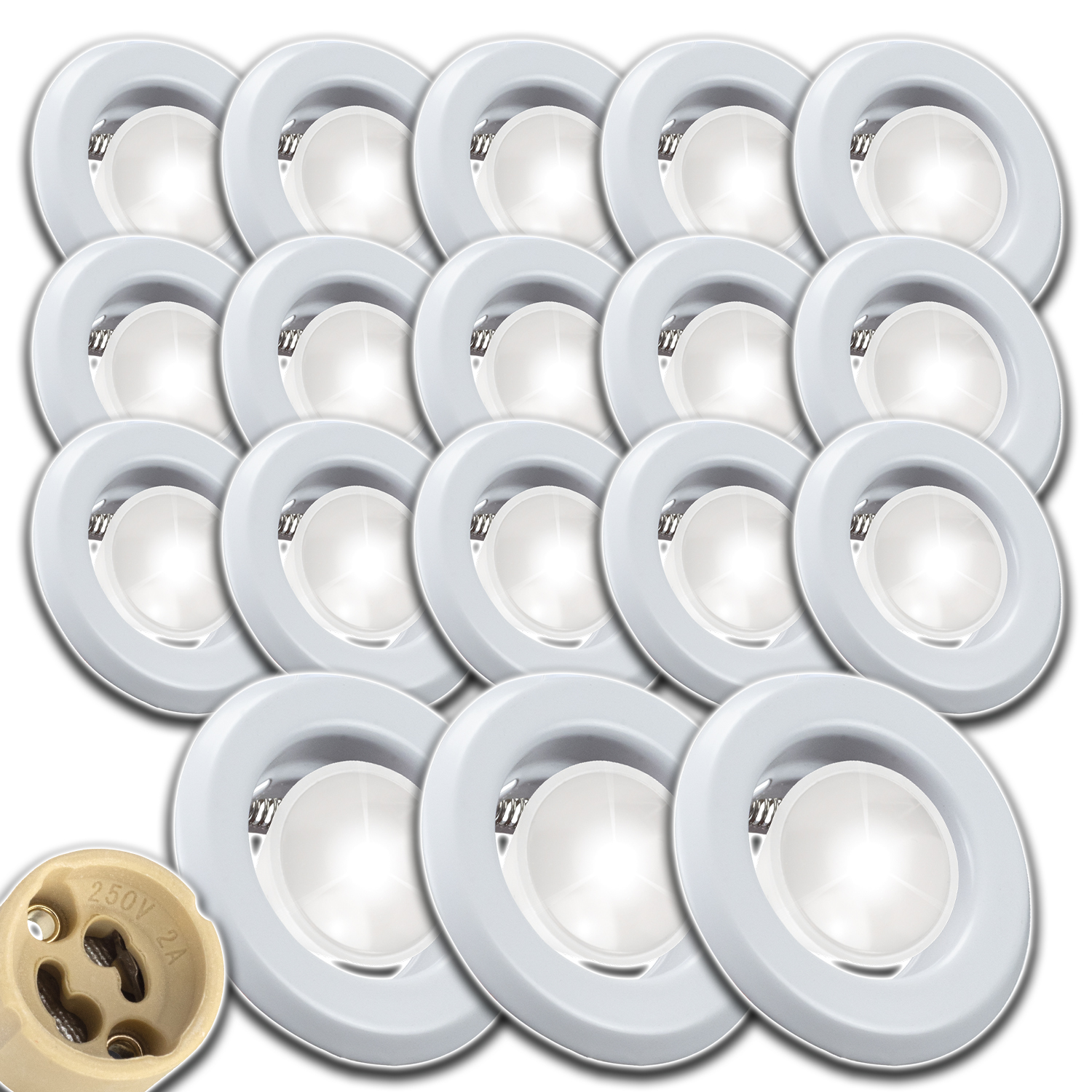 18x Halogenové Led Stropní Svítidlo Podomítková Lampa Žárovka GU10 1,5W Bílá