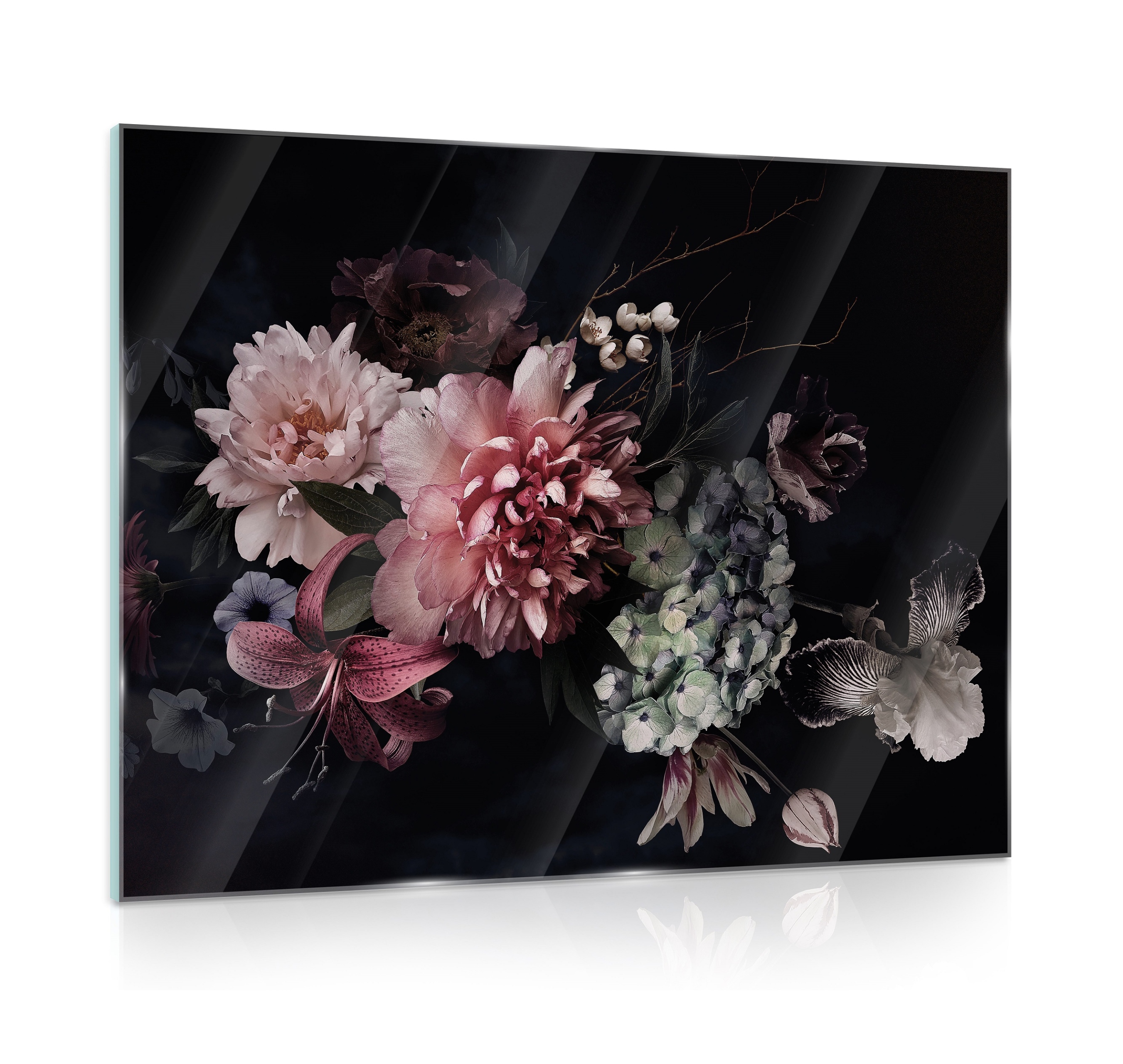 Obraz na skle Černé květiny do obývacího pokoje 80x60