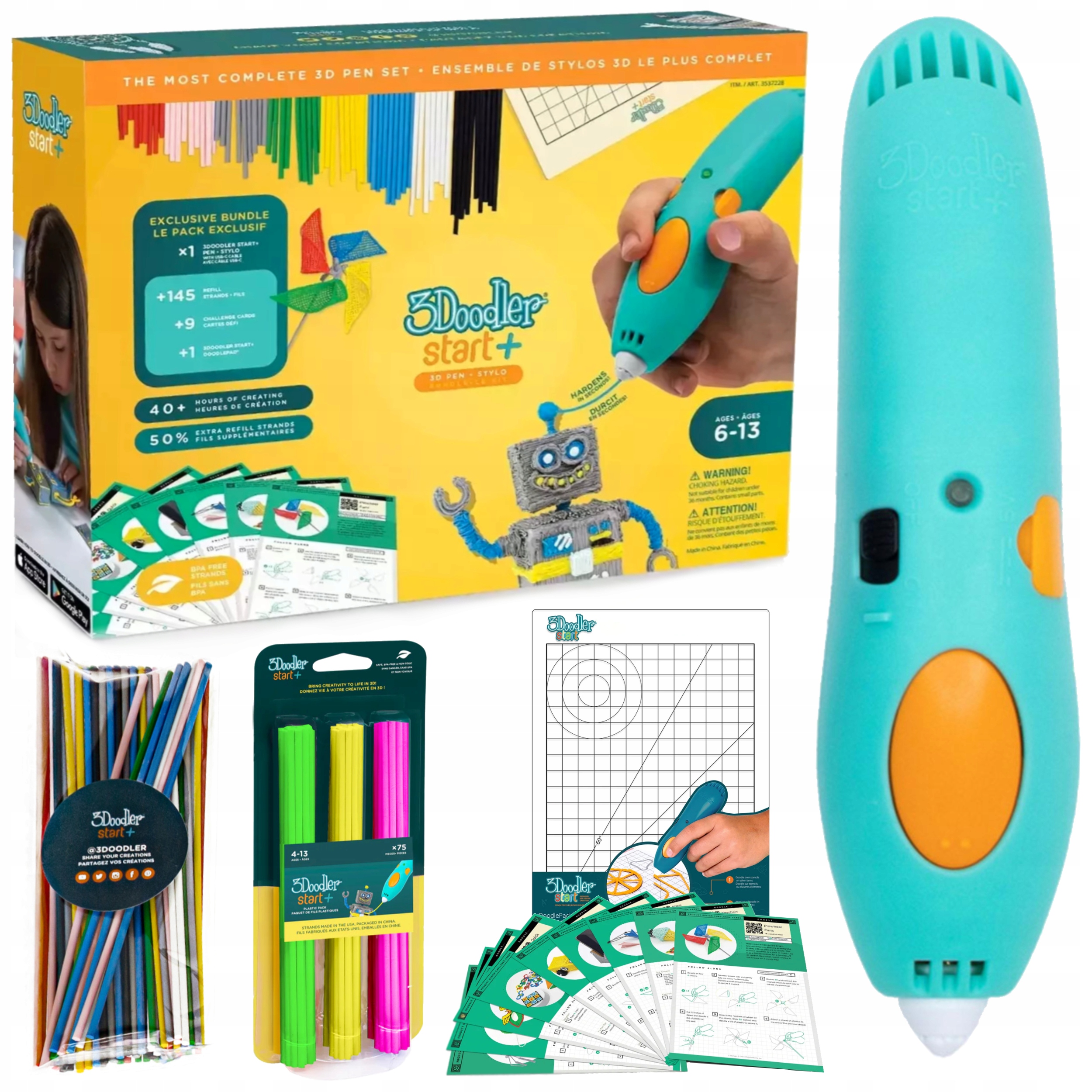 Długopis 3d 3Doodler Start+ Splus wkłady dla dzieci Podkładka do druku 3d