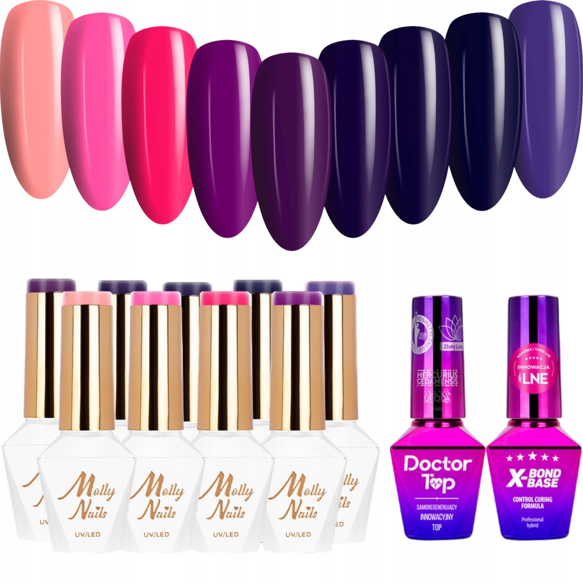 9x Hybridní lak Mollynails 8g Inspired By You Báze Top Set