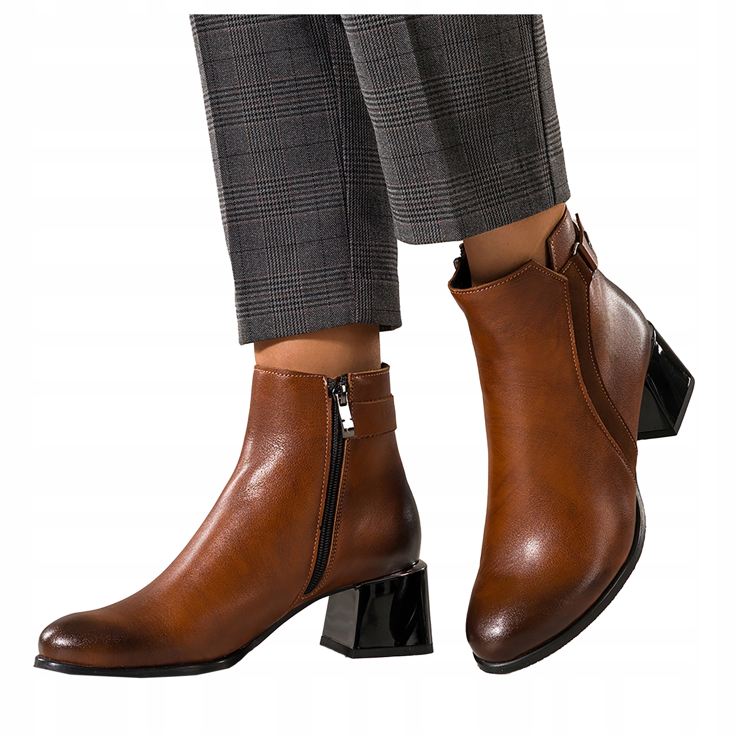 Hnědé Kotníkové Boty Dámské ozdobné kostky Pásek s ozdobou Pohodlné vel. 38