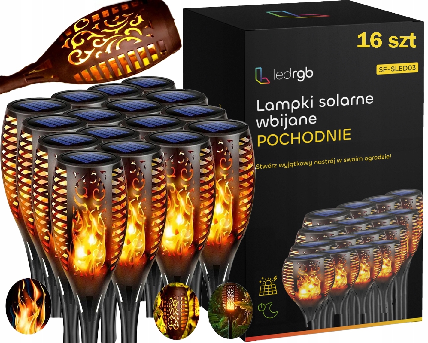 Solární Zahradní Lampa Led Pochodeň Plamen Oheň Solární Lampy 16 Kusů