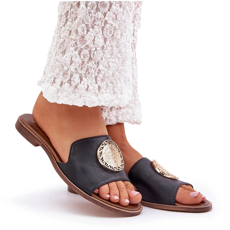 Nazouváky Přírodní Kůže Plochý Podpatek Zazoo 3047/O Černá 36