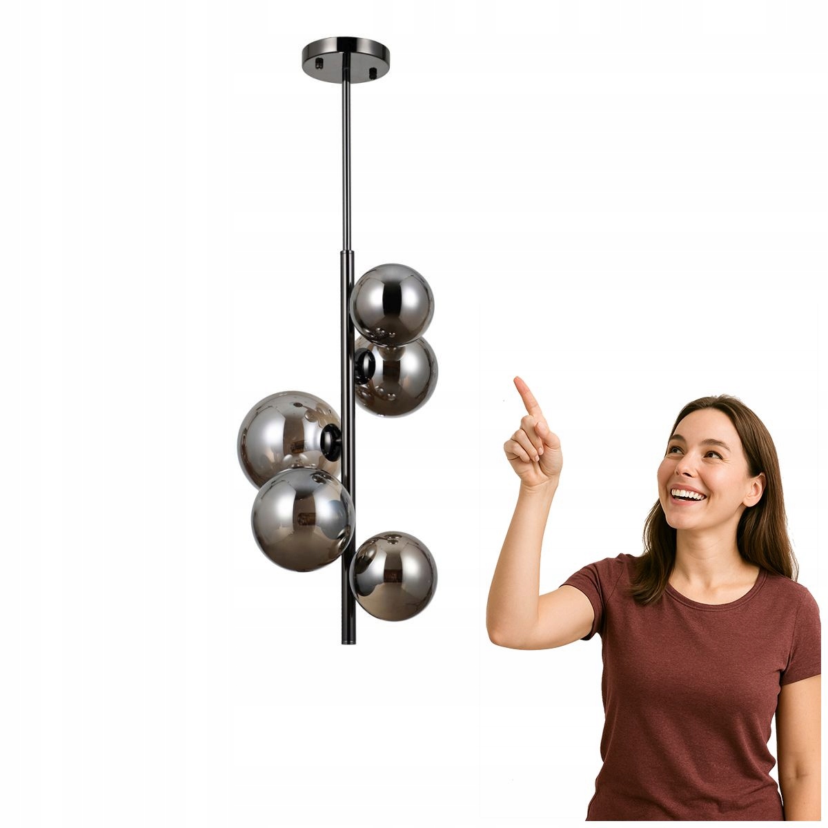 Závesná lampa Canello čierna chrómová, 5 svetelných zdrojov Italux